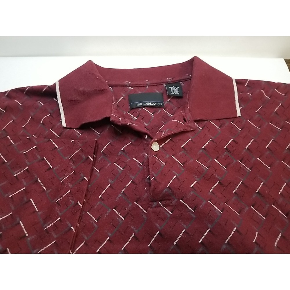 Bill Blass Polo Shirt Men's Large L Short‎ Sleeve Maroon Square Design Golf